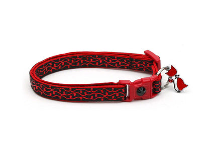 Shiny Red Squiggles on Black Cat Collar