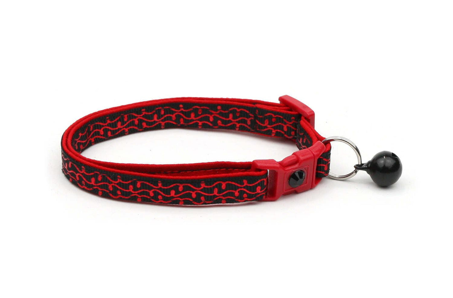Shiny Red Squiggles on Black Cat Collar