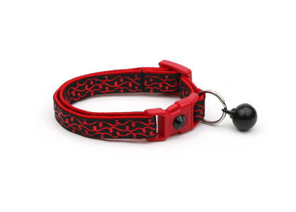 Shiny Red Squiggles on Black Cat Collar