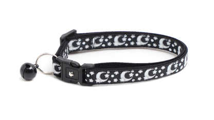 Silver Moons and Stars on Black Cat Collar