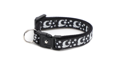 Silver Moons and Stars on Black Cat Collar