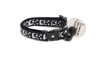 Silver Moons and Stars on Black Cat Collar